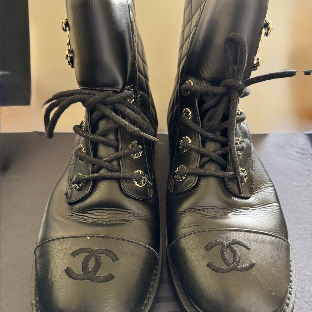 CHANEL Sleek Black Moto Boots - Picture 7 of 9
